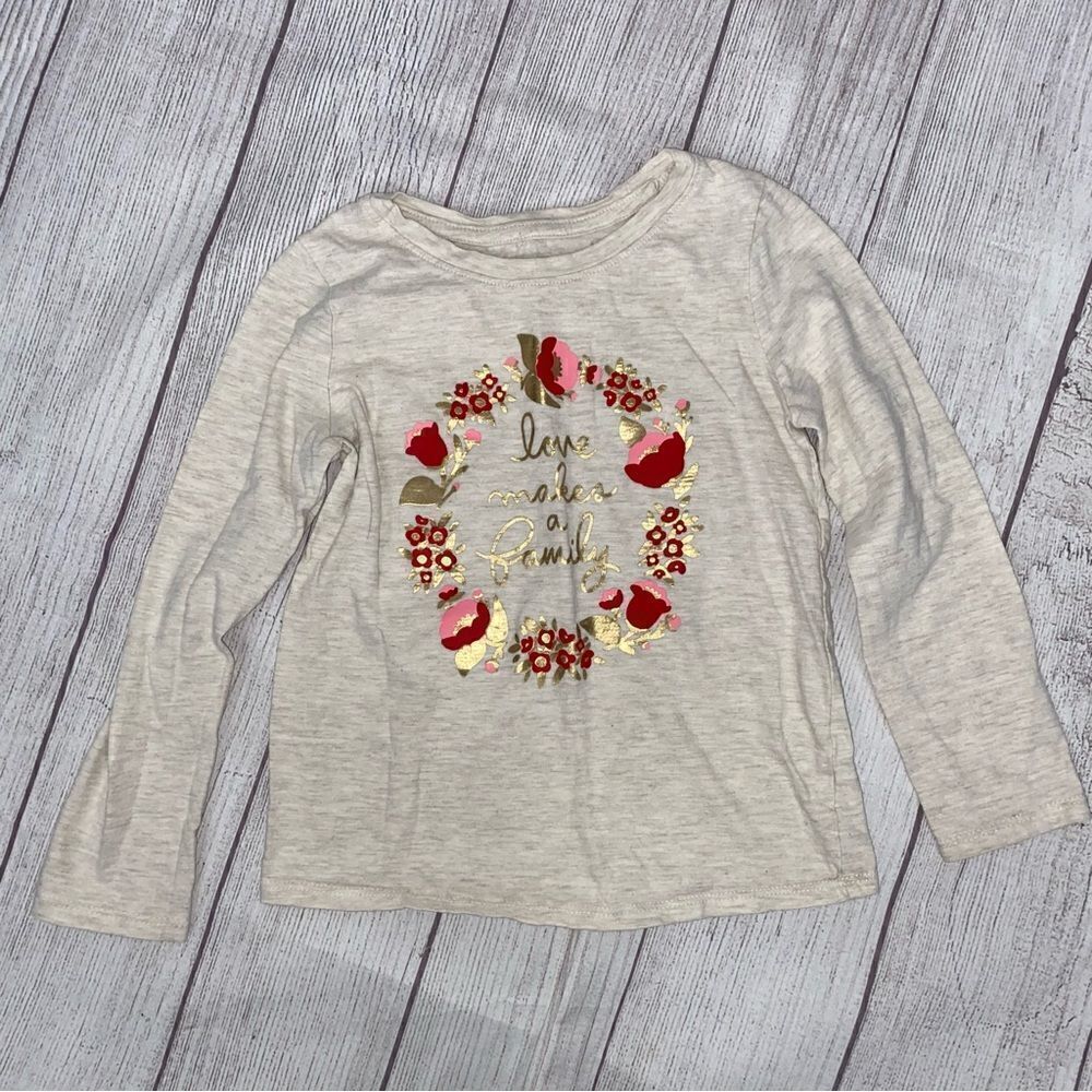Cat & Jack longsleeve floral print top gold and tan girls size 5T